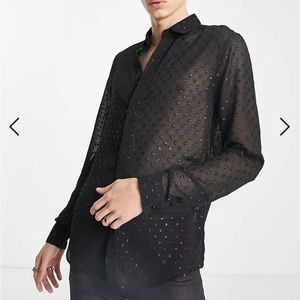 ASOS DESIGN see through shirt in black metallic texture